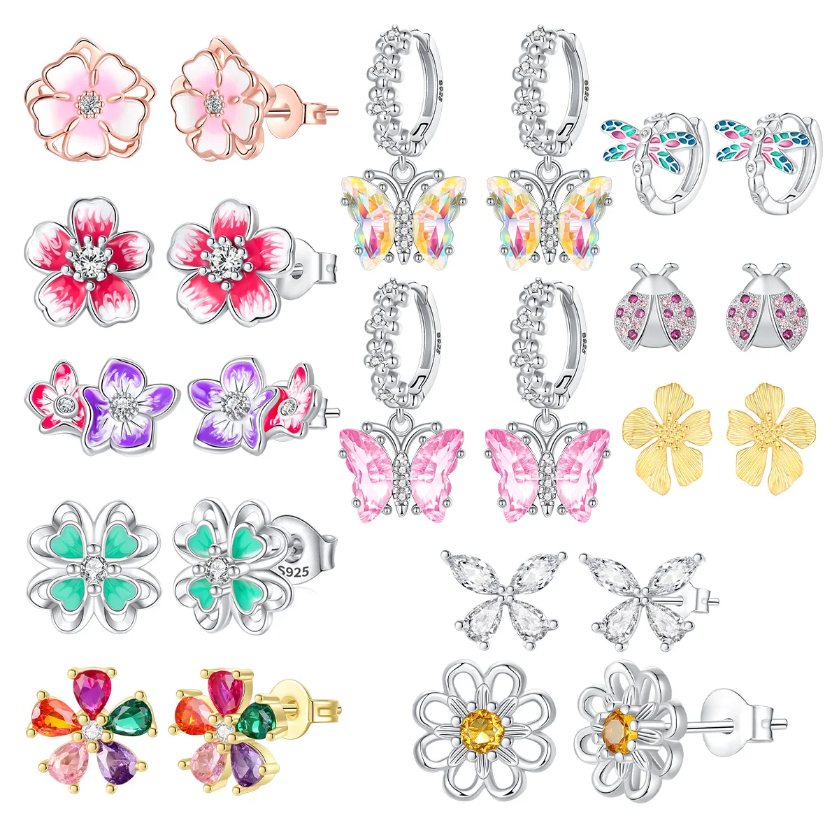 

New 925 Sterling Silver Strawberry cherry lemon fruit series Stud Earrings Youth Sunshine Wedding Jewelry Zircon Stone Earrings