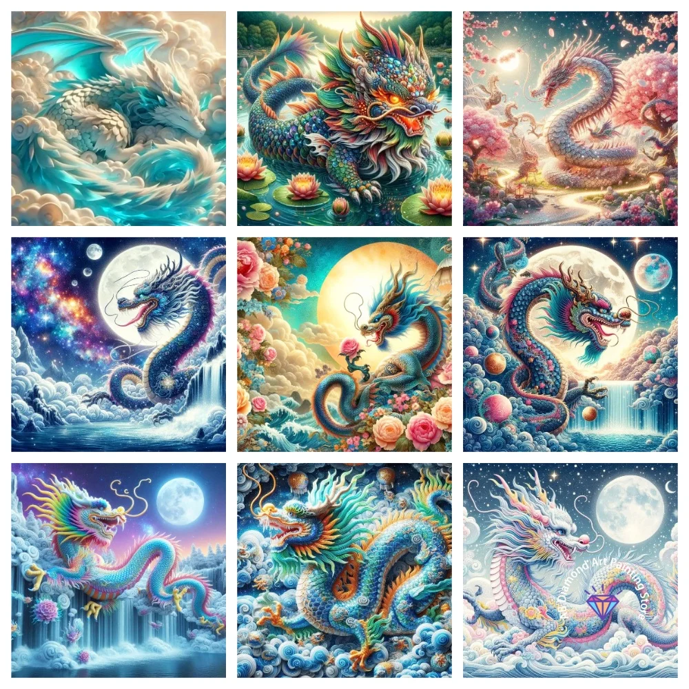 

Dragon Moon Landscape AB Diamond Painting Kit Square Round Diamond 5D DIY Mosaic Handmade Art Adult Exquisite Gift Home Decor