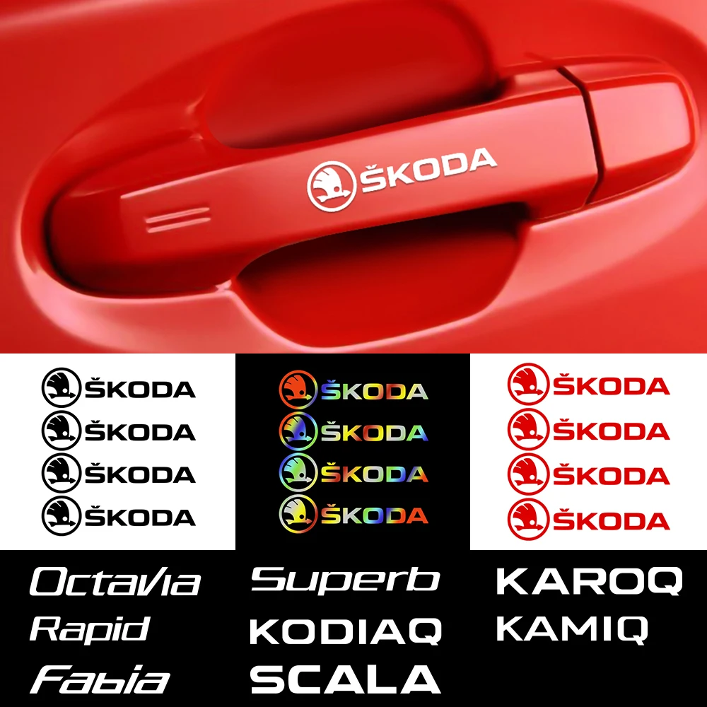 4PCS Car Door Handle Rearview Mirror Wiper Decal Sticker Decor For Skoda Octavia Rapid Fabia Superb Kodiaq Scala Karoq Kamiq VRS