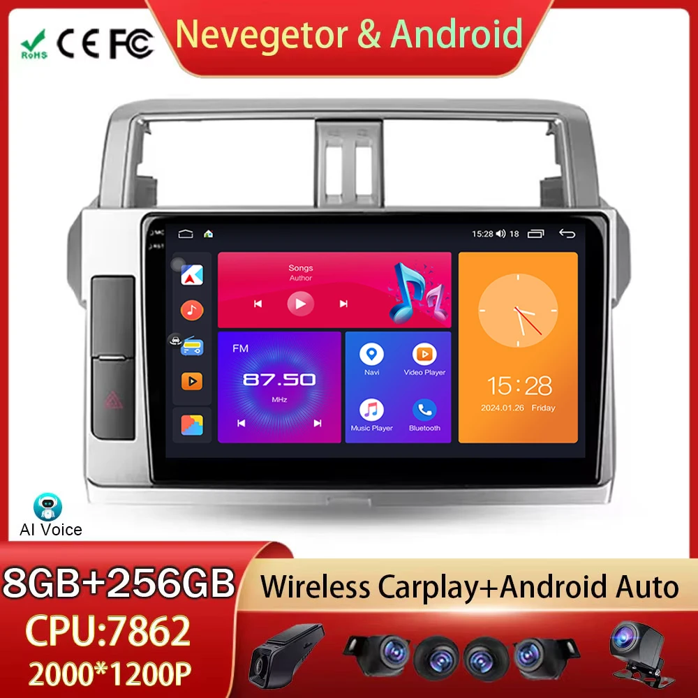 

For Toyota Land Cruiser Prado 150 2013 - 2017 Car Radio GPS Navigation Multimedia Video Player Android Auto 4G WIFI No 2din DVD