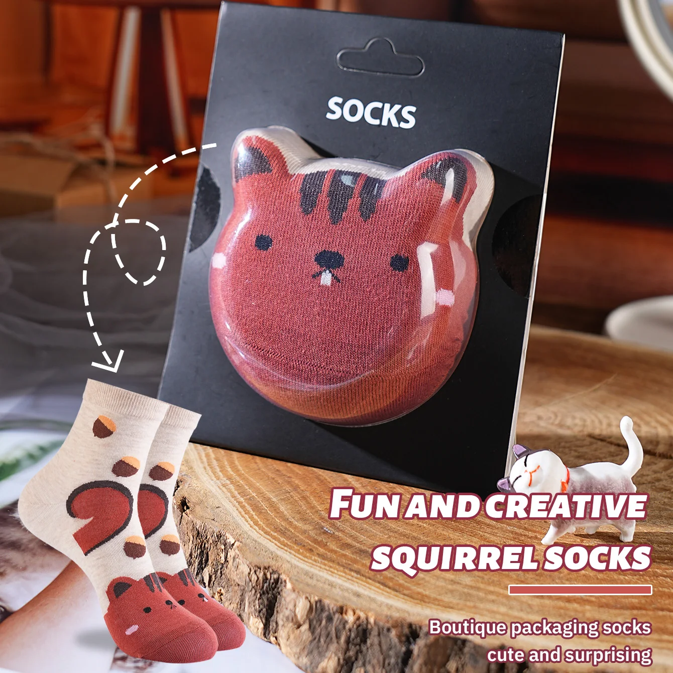 1 pair of unisex mid-calf socks with a novelty and interesting animal squirrel design, gift box socks, creative socks, fashionable and trendy style, comfortable and breathable, suitable for parties, casual wear, Valentine's Day, Halloween, birthdays, Christmas, New Year, Thanksgiving, autumn and winter, all-season style, creative gift box
