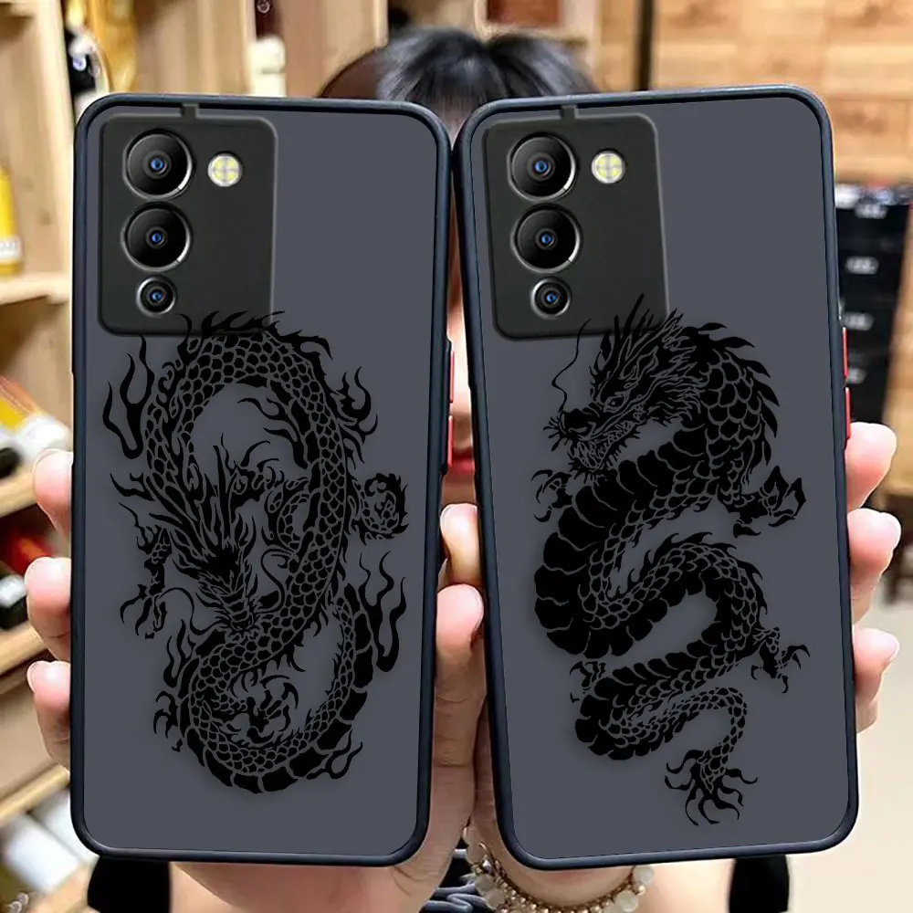 Matte Phone Case for infinix NOTE 30 12 G96 11 10 8I 8 7 SMART 4 SPARK 8 8P 5 6 PRO Case Funda Shell Line Drawing Chinese Dragon