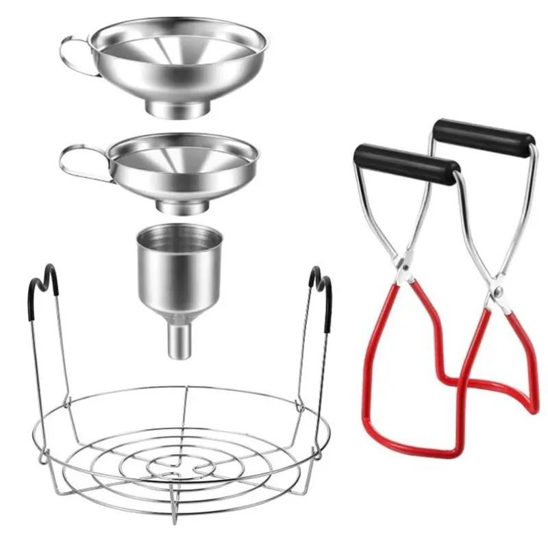 

5 Pieces Canning Kit Include 1Xcanning Rack 1Xjar Lifter Tongs 3Xfunnels, Stainless Steel Canning Supplies For Jars