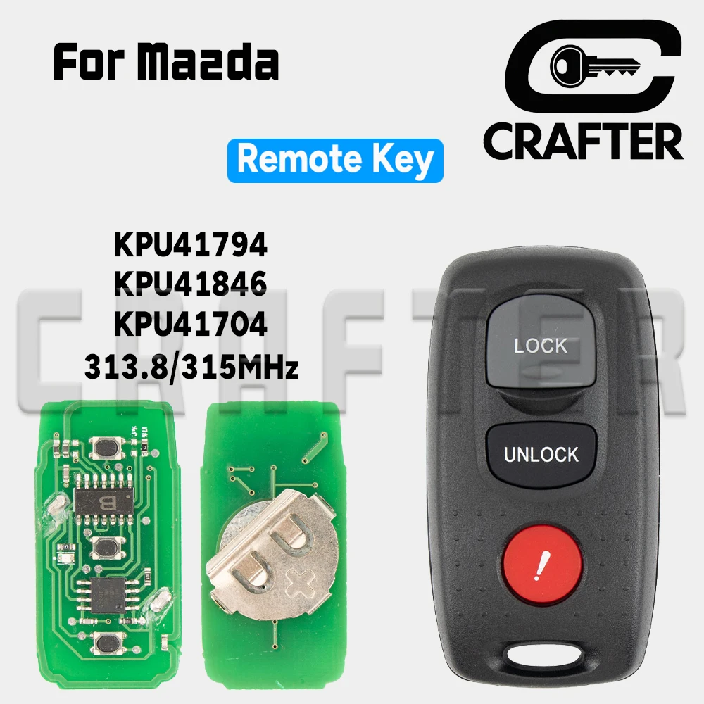 

Key Crafters KPU41704 KPU41846 313.8MHz KPU41794 315MHz Remote Control Car Key For Mazda 3 6 MPV Protege 5 2+1 Buttons
