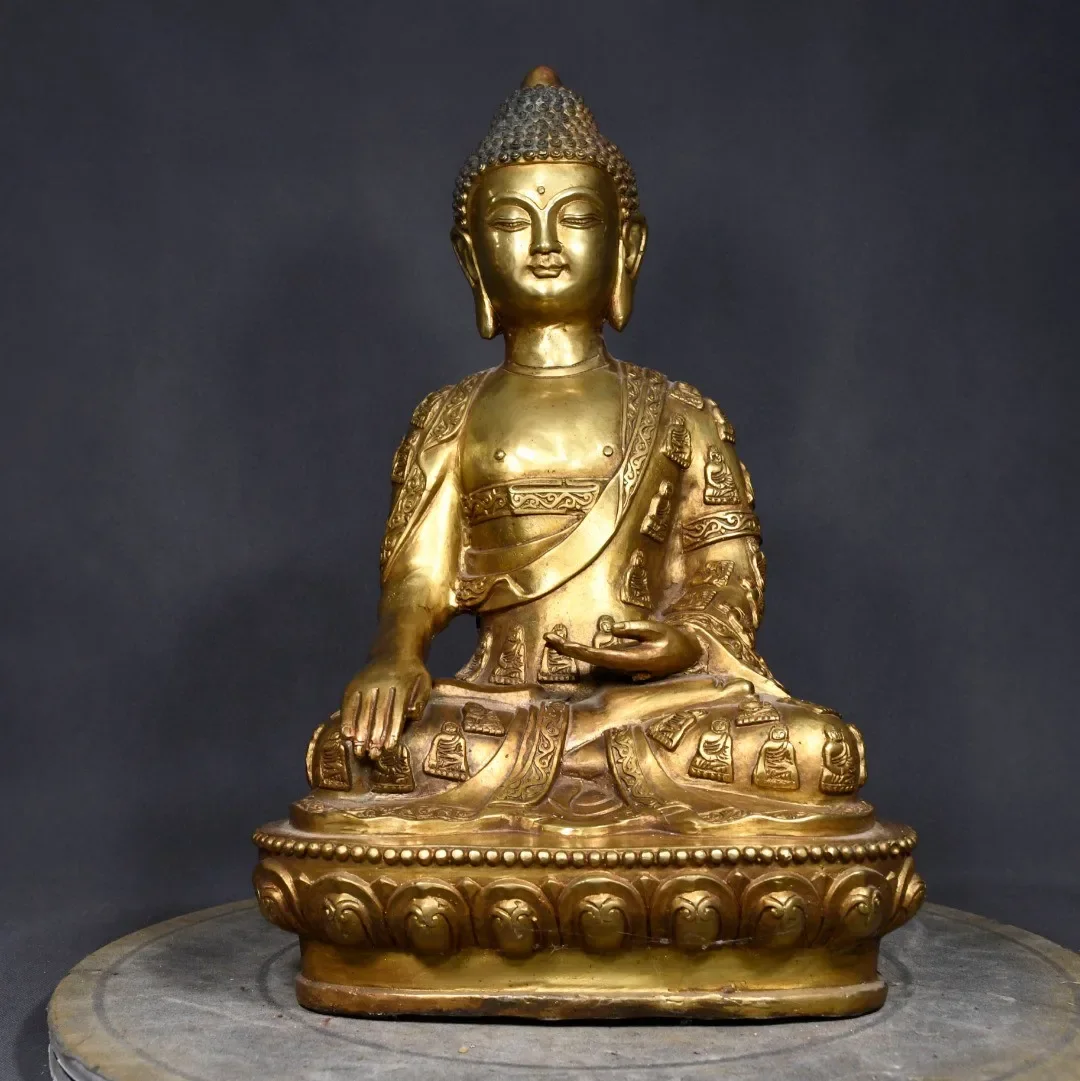 Tibetan Nepalese Brass Gilt Sakyamuni Baiyi Amitabha Buddha Ancestral Statue Home Hall Ornament Supplies 39cm