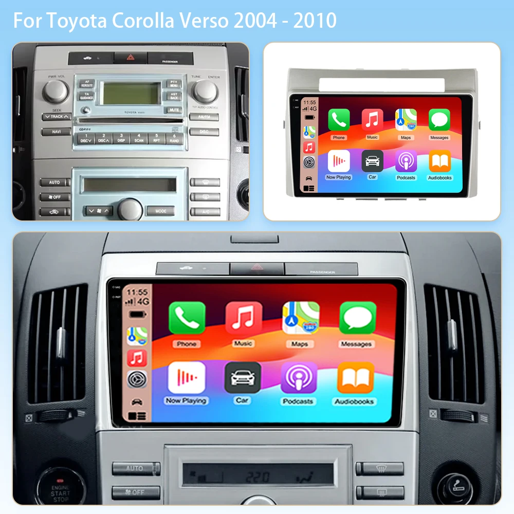 2K Android 16 Carplay Auto 4G WIFI Car Radio for Toyota Corolla Verso 2004-2009 GPS DSP BT Touch Screen Multimedia Autoradio 4G