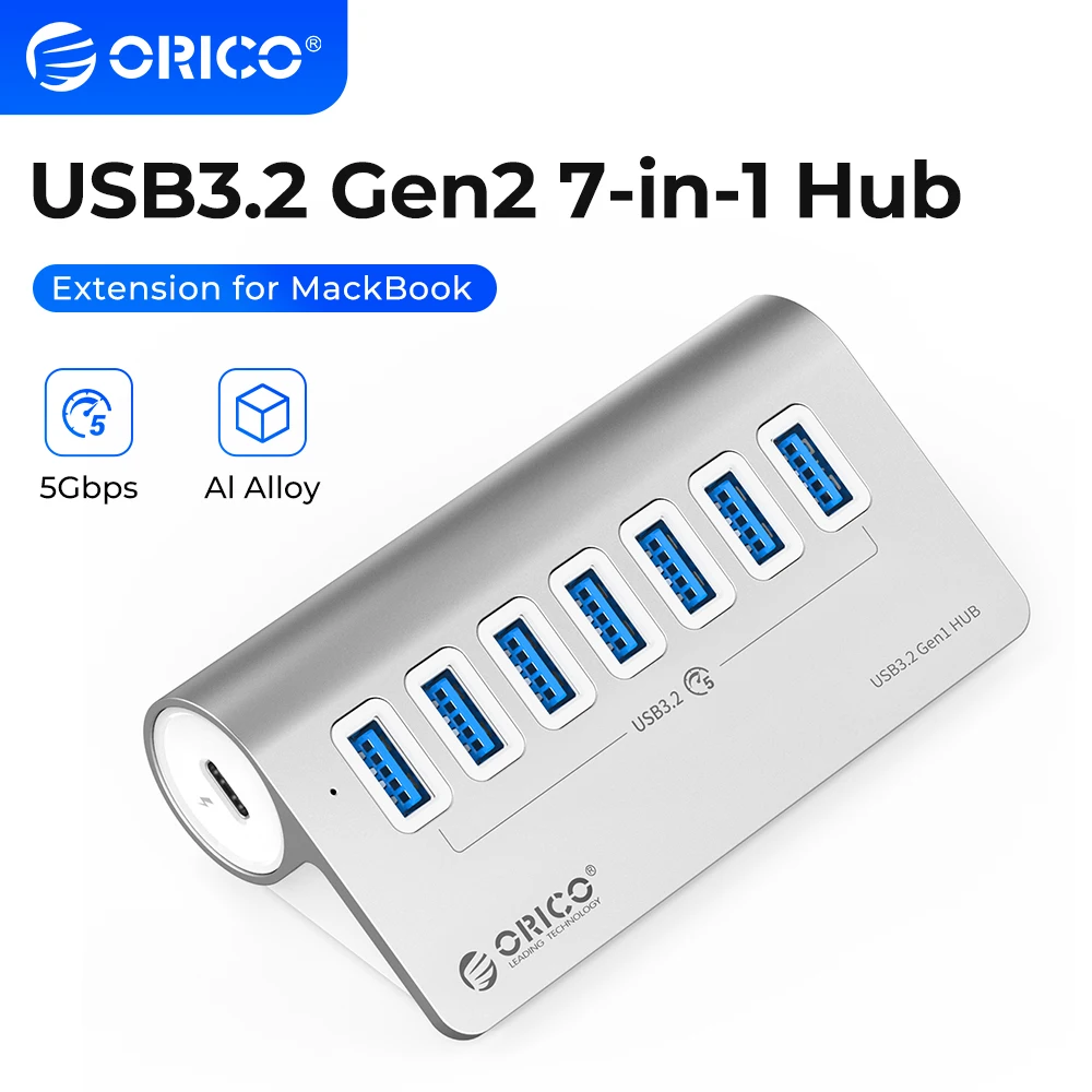 

ORICO Aluminum Powered 5Gbps HUB PD18W Charger USB3.2 Type USB C Card Reader Splitter With Power Adapter for MacBook Accessories