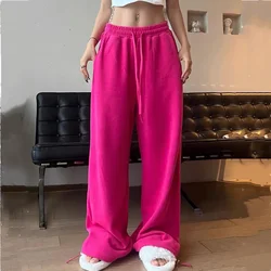 5 COLORS 2024 Elastic Drawstring Waist Sports Straight Wide Leg Pants Women Long Trousers Women Joggers Streetwear Sweats Pants