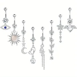 BESTEEL 1 Pcs Stainless Steel with 14G Dangling Belly Rings Embrace Elegance and Style with Evil Eye CZ Navel Piercing Jewelry