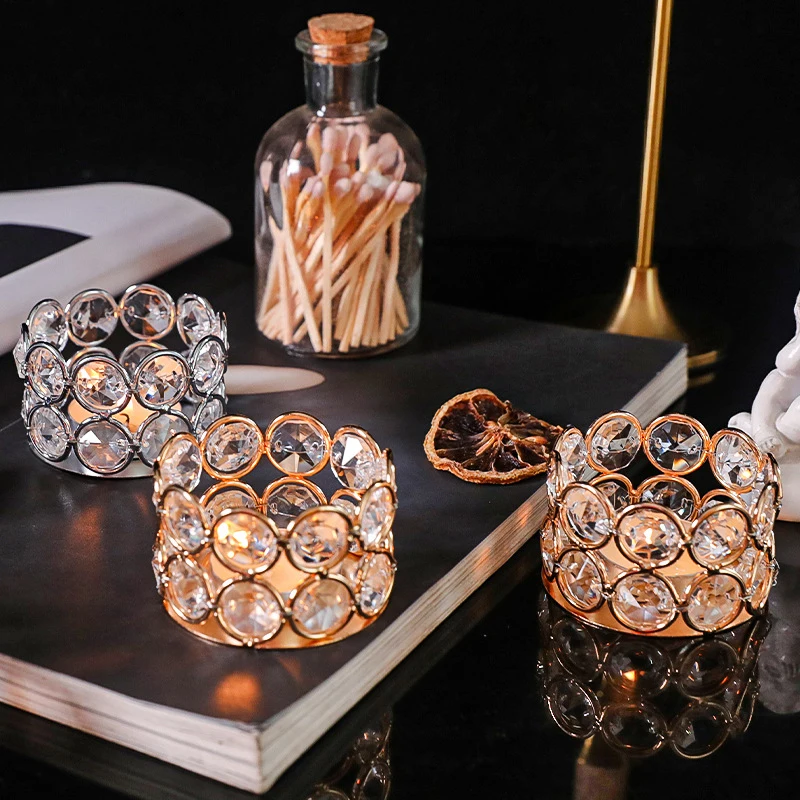 【F】Candle Holder Wedding Table Decor Valentine's Day Crystal Tea Light Candlestick Family Home Decor Gift Box Candles