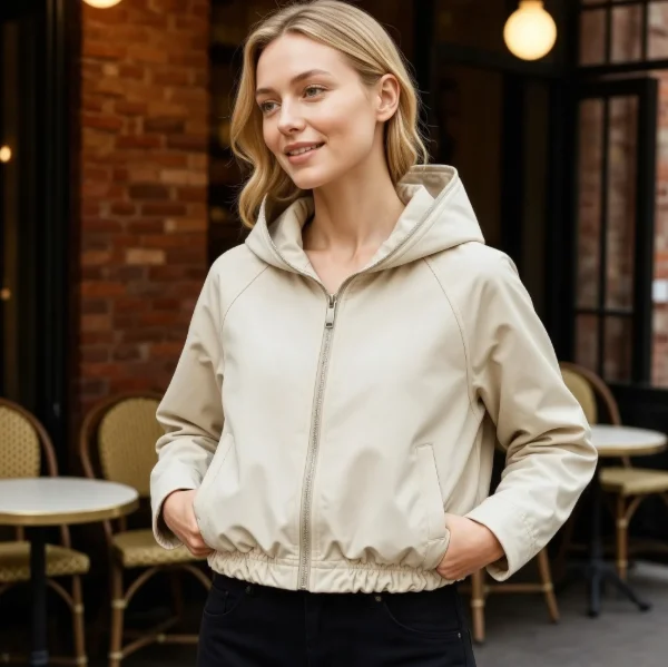 Solid Zip Hooded Cropped Jacket Raglan Long Sleeve Drawstring Ruched Hem Side Slant Pockets Loose Women Casual Outerwear 260701