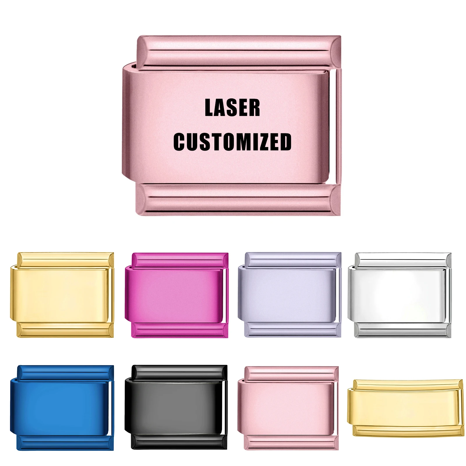 

1PC Personalization Message Logo Laser Bulk Customization Italian Charm Link Fit 9MM Stainless Steel Bracelet DIY Beads