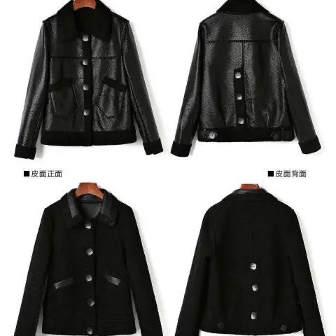 2023 Two-sided Fashion Lamb Wool Coat Women Streetwear Faux Fur leather Jacket Woman Autumn Winter Thick Warm Plush PU Coat traf