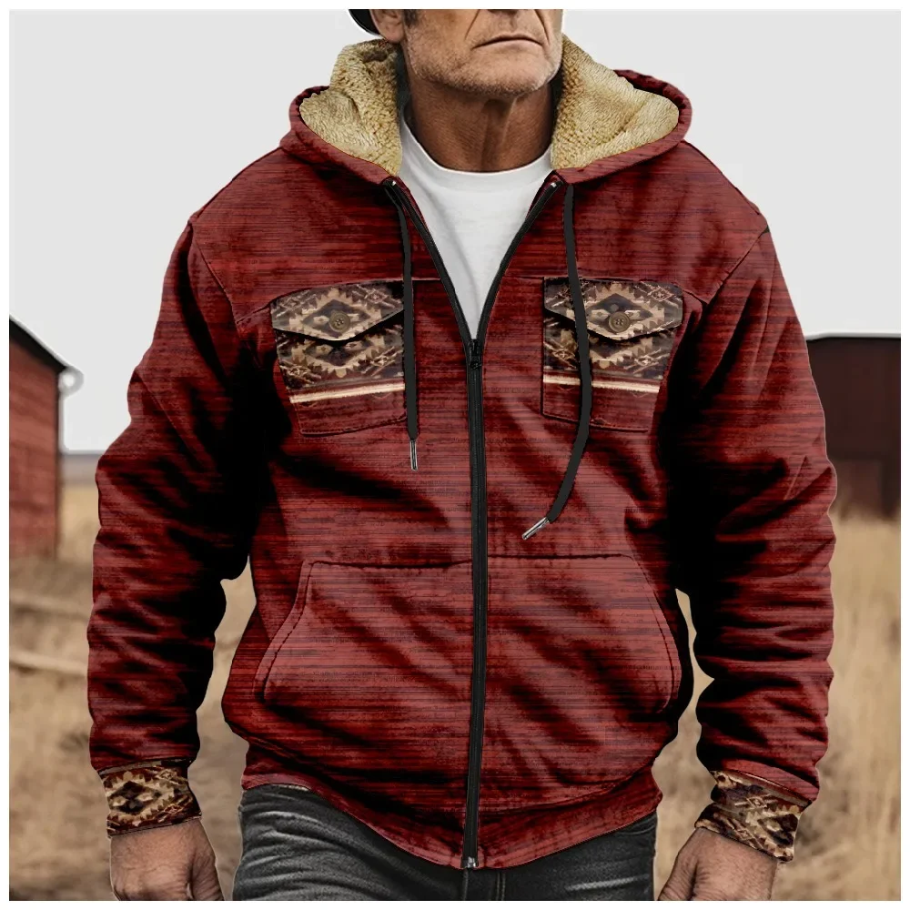 

Мужские зимние куртки Aztecs, пальто с принтом в стиле ретро, лошадь, геометрическая художественная графика, плюшевая толстая уличная одежда для охоты и фермы, одежда унисекс