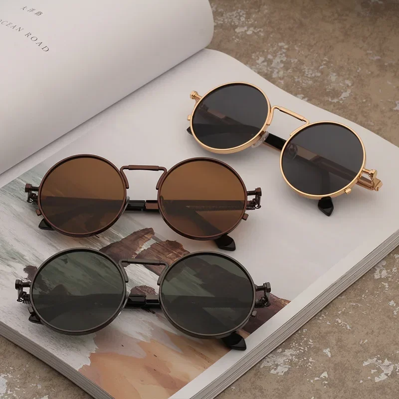 Vintage Men Sunglasses Women Retro Punk Style Round Metal Frame Colorful Lens Sun Glasses Fashion Eyewear Gafas sol mujer