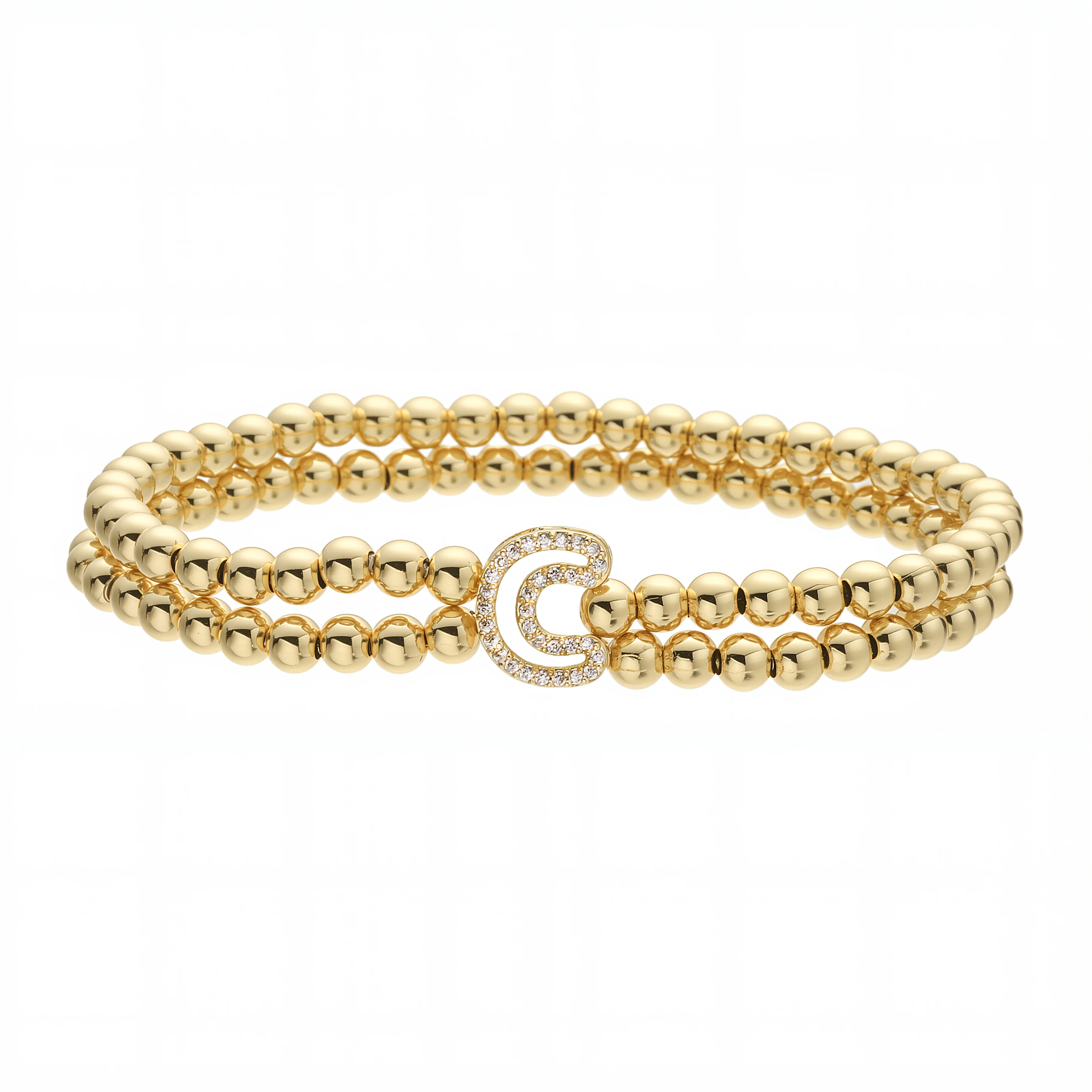 HECHENG، سوار من المعدن النحاسي الأولي A-Z بطبقة مزدوجة من الخرز المطاطي، مجوهرات محايدة بسيطة مخصصة قطعة واحدة