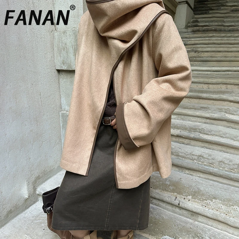 

FANAN Irregular Shawl Design Blazers For Women Solid Long Sleeve Temperament Versatile Outwear Fashion Coats 2025 Autumn New
