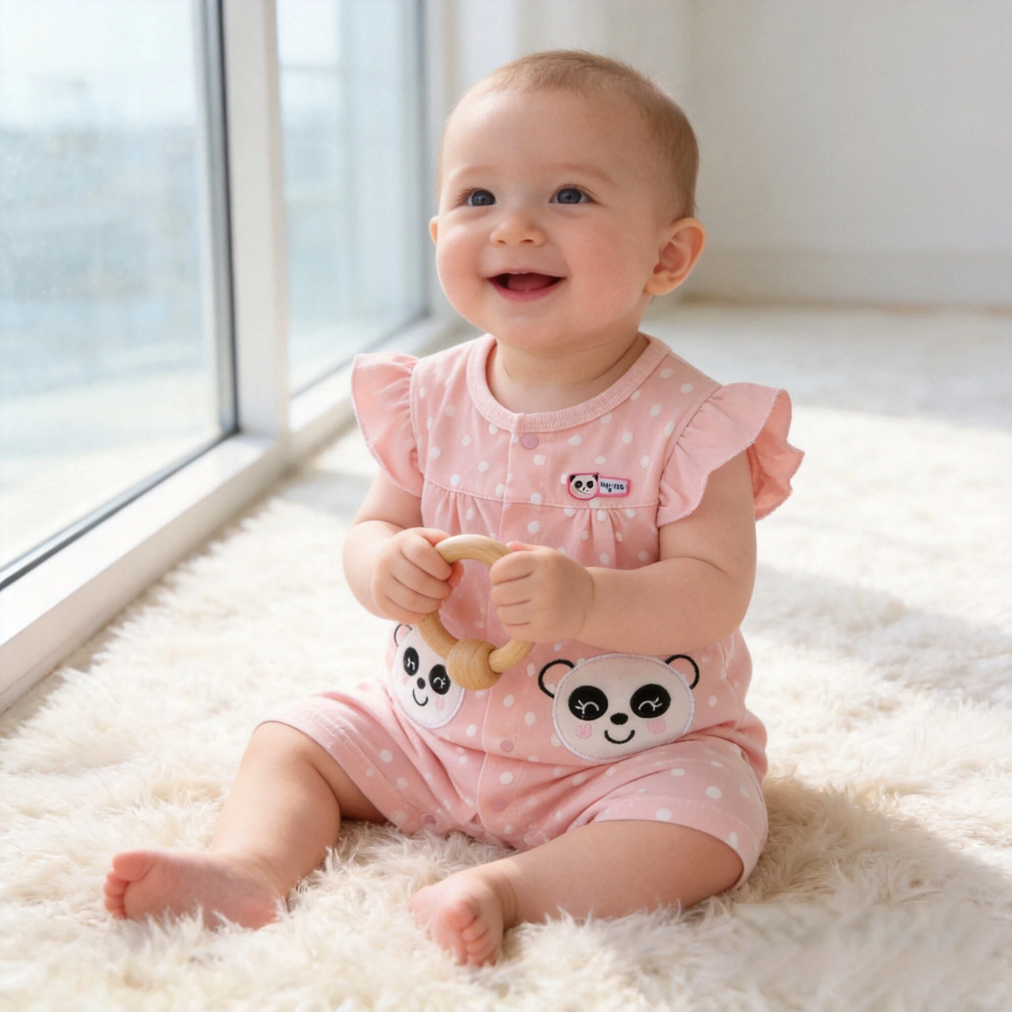 Pakaian Bayi Perempuan Katun Tipis Murni untuk Bayi Perempuan 3-6-9 Bulan Pakaian Putri Warna Pink Musim Panas Lengan Pendek Pakaian Lucu