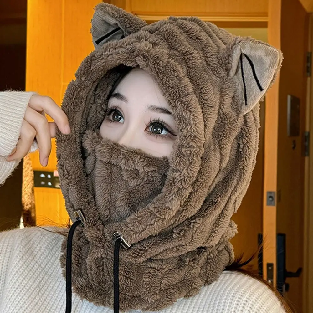 

Fashion Plush Winter Warm Hat Cat Ear Thickened Ear Protection Hat Windproof Neck Warmer Beanies Cap Unisex