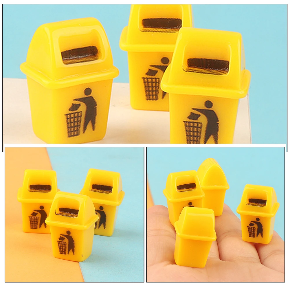 

12pcs Mini Trash Cans Yellow Plastic Dustbin Dollhouse Decor Bedroom Living Room Bathroom Supplies Realistic Shape Garbage Can