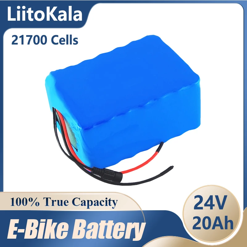 LiitoKala 24V 20Ah 21700 7S4P Lithium Battery Pack 29.4V Bicycle Scooter Portable Equipped with 2A Charger