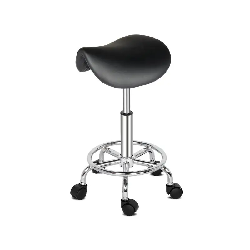 Saddle Stool with Footrest and Rotation, Black Bar Stool for Home and Office Use