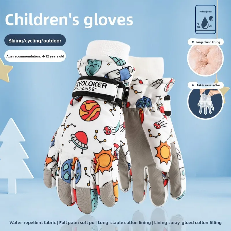 قفازات تزلج عصرية للأطفال شتاء دافئ مقاوم للماء تعمل باللمس مبطن بالصوف للأولاد والبنات من سن 4 إلى 12 ركوب الثلوج