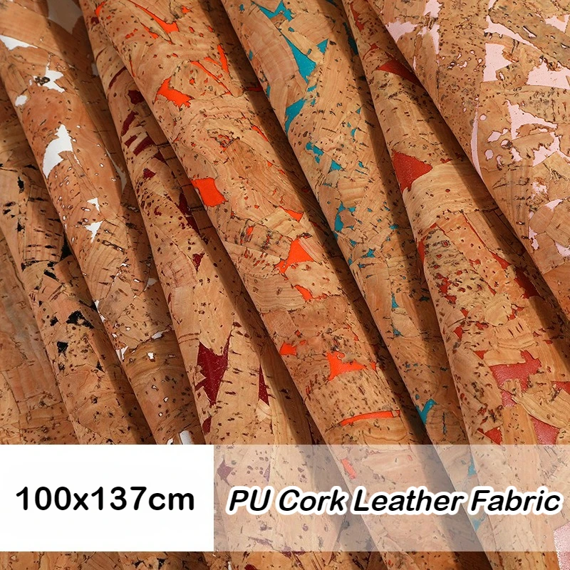 

100x137cm Cork Printed PU Leather Fabric DIY Sewing Accessories Soft Cloth Leather for Home Sofa Car Decoration Material