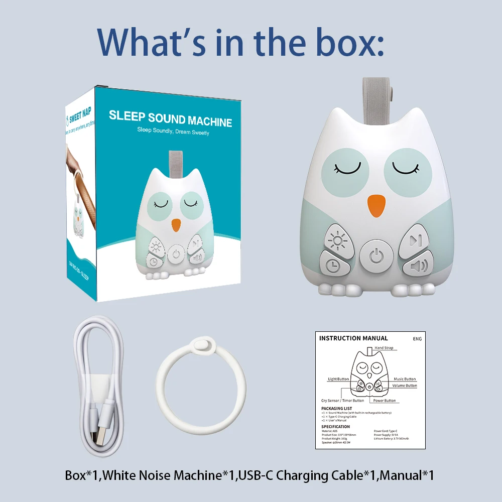 Machine portative à bruit blanc hibou pour bébé 30, son naturel apaisant, sucette pour nourrissons en bas âge, aide au sommeil confortable, adaptée aux voyages