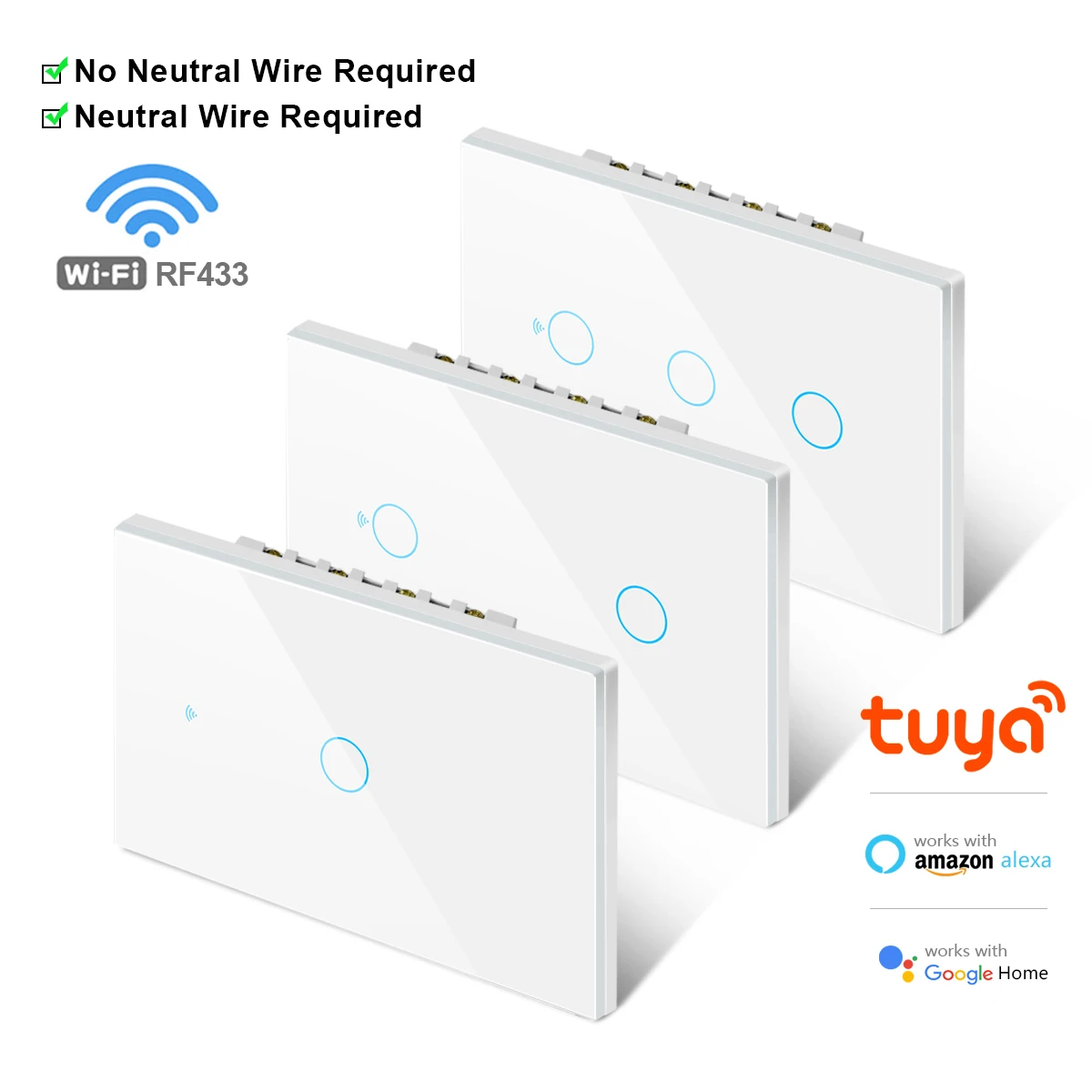 11/2/3 Gang Touch Wi-Fi Switch Waterproof Tempered Glass Panel Tuya /Smart Life APP Control Wall Light Sensor Switch Interruptor