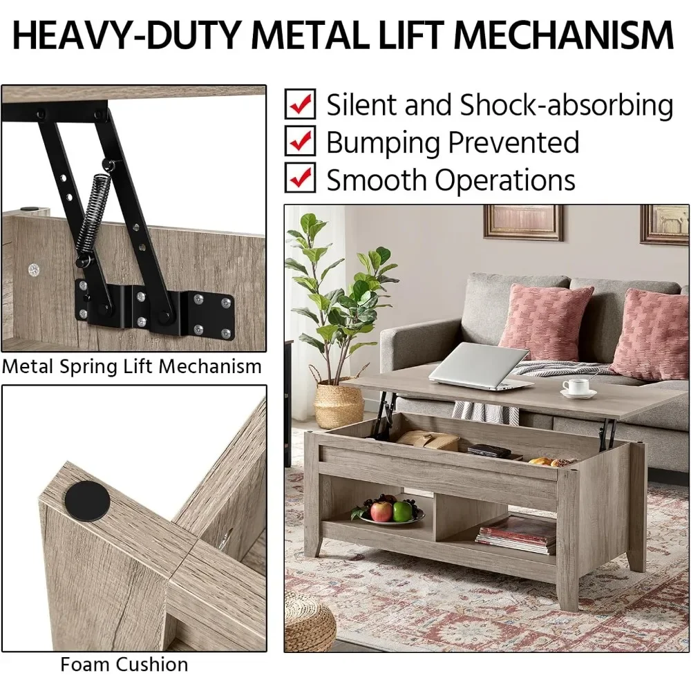 Mesa de centro superior elevadora con compartimentos de almacenamiento ocultos y estantes inferiores para sala de estar y recepción de oficina