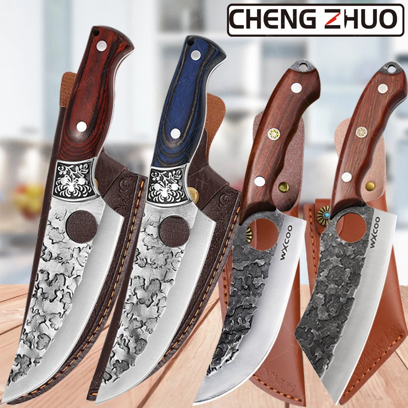 CHENGZHUO Set di coltelli da chef forgiati da cucina in acciaio ad alto tenore di carbonio professionale da macellaio per disossare coltello vichingo carne pesce coltello da mannaia per frutta