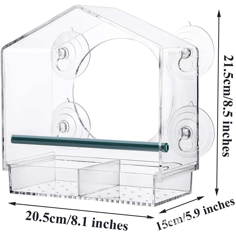 Fenster-Vogelfutterspender, großes Vogelhaus für draußen, mit verschiebbarem Samenhalter und 4 extra starken Saugnäpfen, leicht zu reinigen