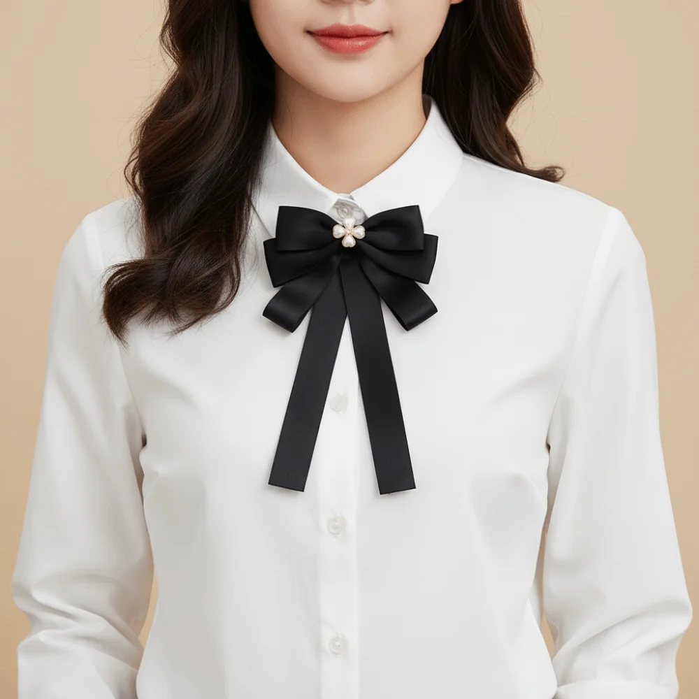 Sweet Rhinestones Black Ribbon Pin Pearl Multi-layer Black Bow Necktie Love Heart Pin Funerals Memorial Pin Mourning