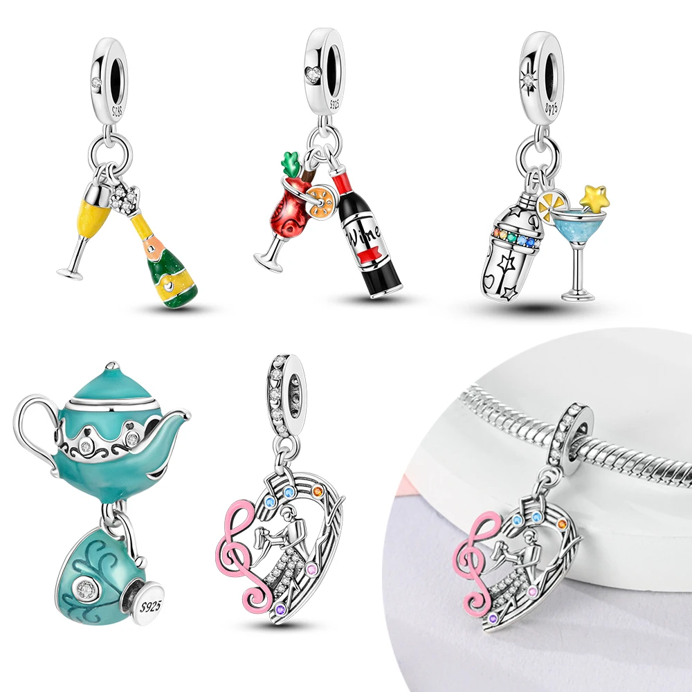 Versilberte 925er-Silber-Bier-Soda-Anhänger passen zu originalen 925er-Armbändern, Perlen, Schmuck, Geschenken für Frauen