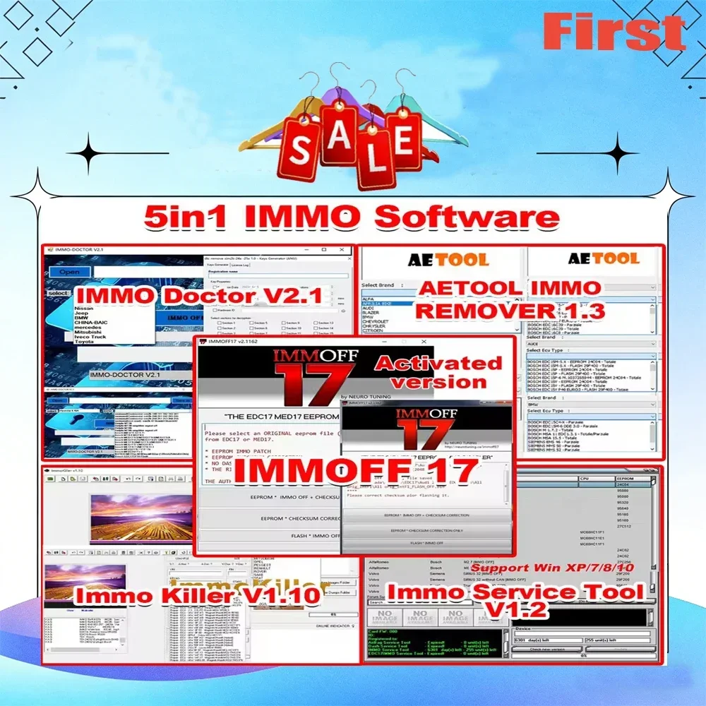 

5 in 1 IMMO Car Software Bundle IMMOFF 17 Immo off 17 Immo Doctor V2.1 AETOOL Immo Remover 1.3 ImmoKiller V1.10 IMMO Service Too