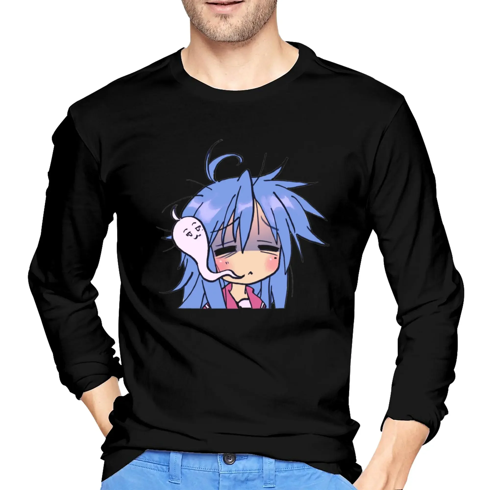 

Dead устал izumi konata Lucky Star Мужская футболка с длинными рукавами Дышащие футболки с круглым вырезом Весенние и осенние мужские топы