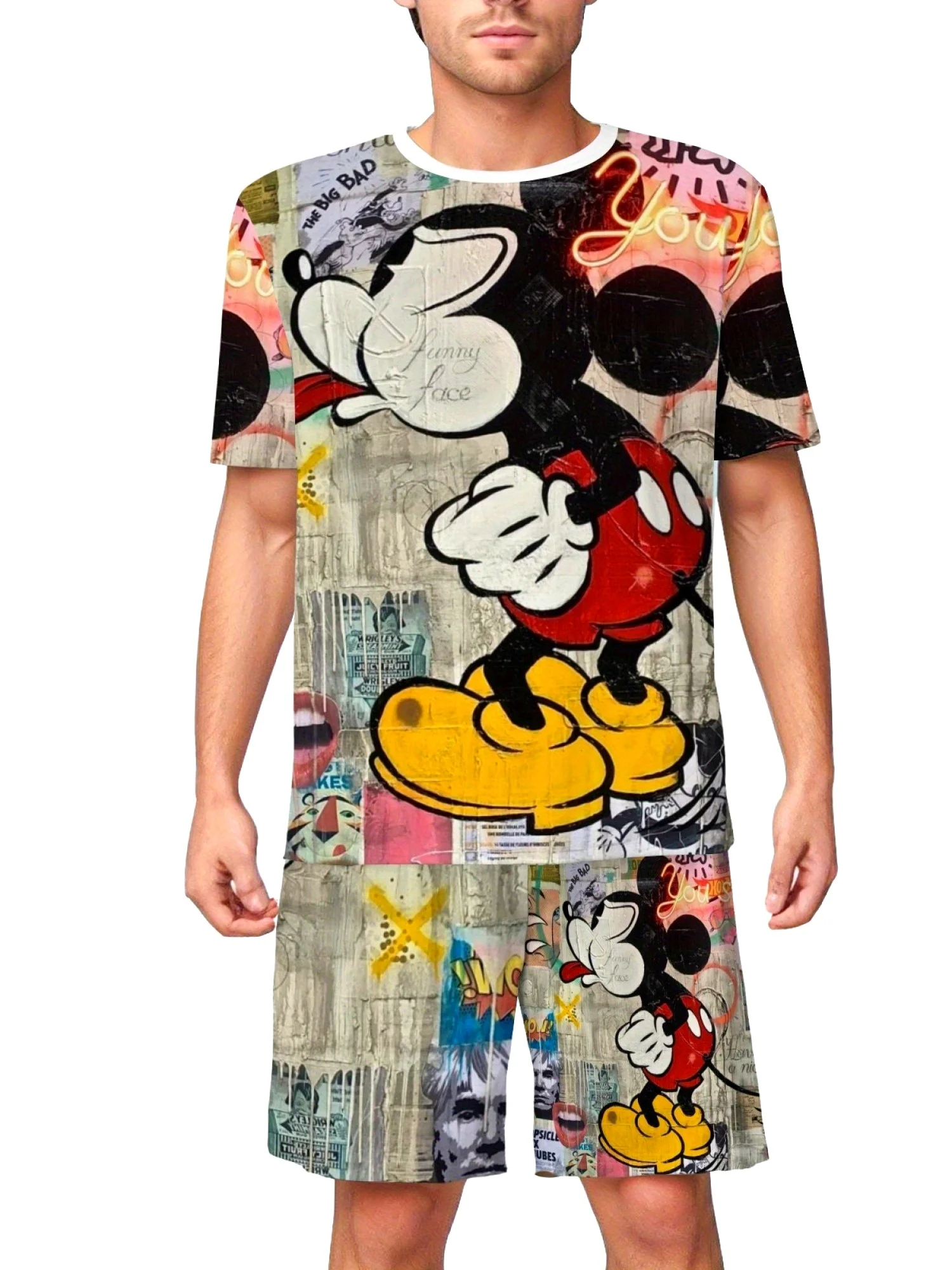 

New Mickey Mouse Donald Duck 3D Printed Men's Set Fashion Casual Cartoon Short sleeved T-shirt and Sports Shorts Tracksuit Set