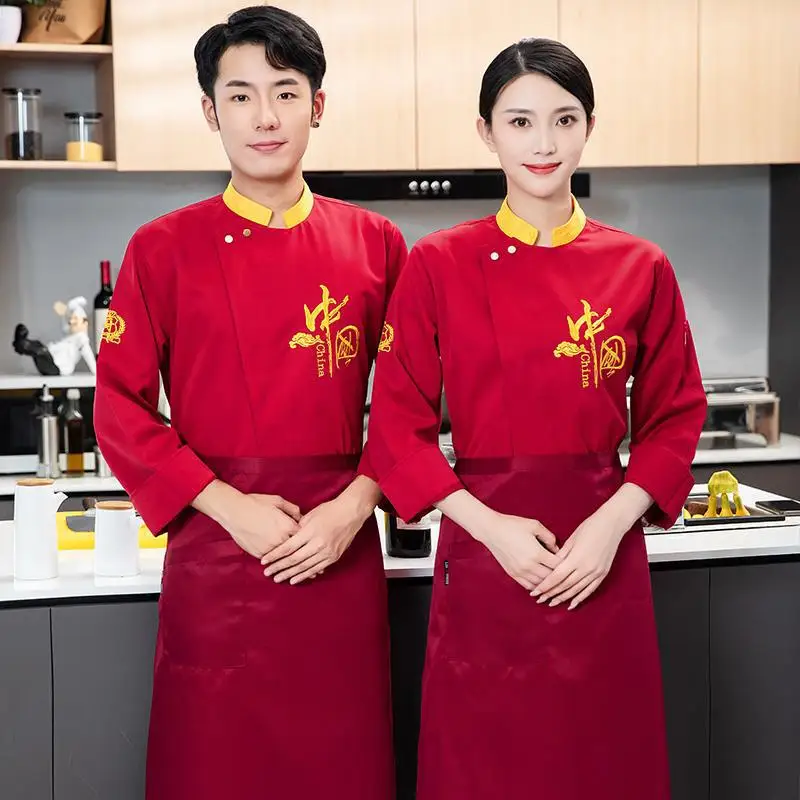 Kitchen Chef Overalls แขนยาวผู้ชายฤดูใบไม้ร่วงและฤดูหนาวเค้กโรงแรม Chef เสื้อผ้าแขนสั้น