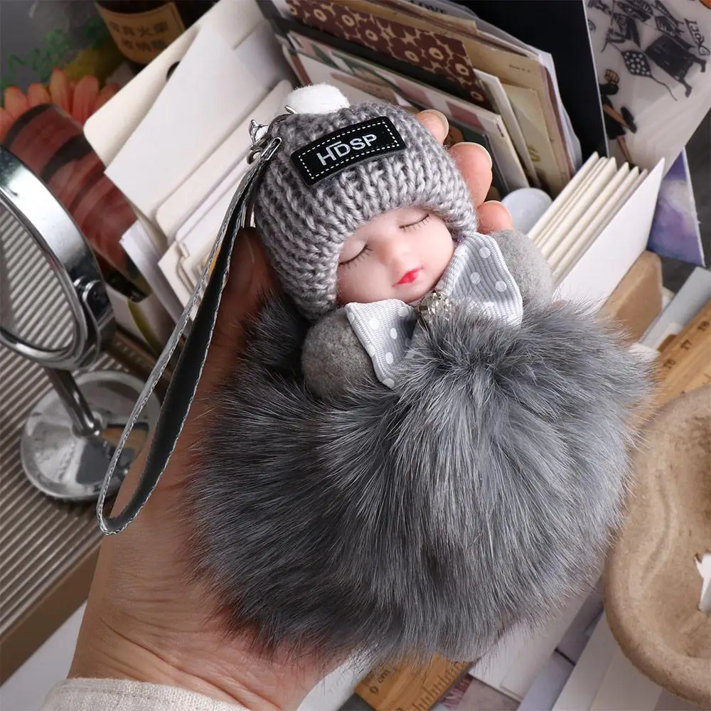 Cute Bag Pendant Ball Pendant Backpack Cars Key Ring Pompom Keyring Fluffy Plush Doll Sleeping Baby Doll Plush Keychain