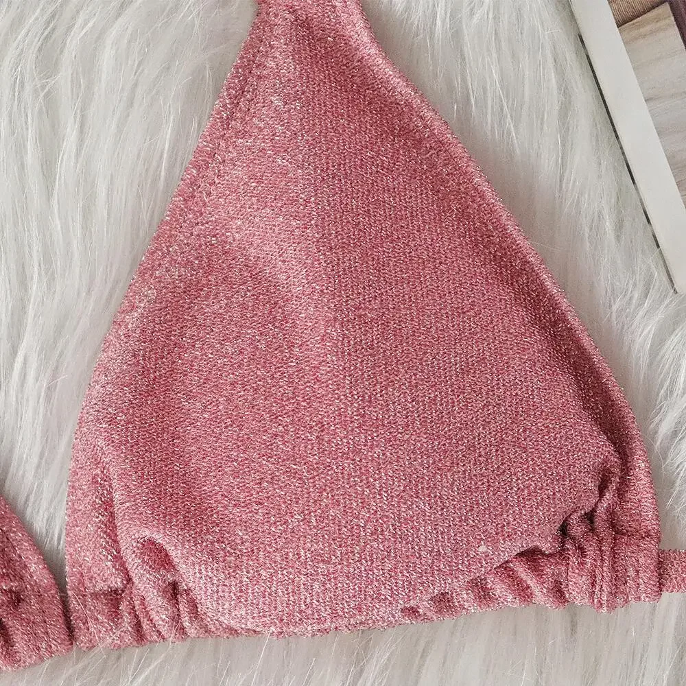 Maillot de bain en cristal perlé fait à la main pour femme, bikini sexy, tissu brillant solide, ensemble de plage de luxe, 2024