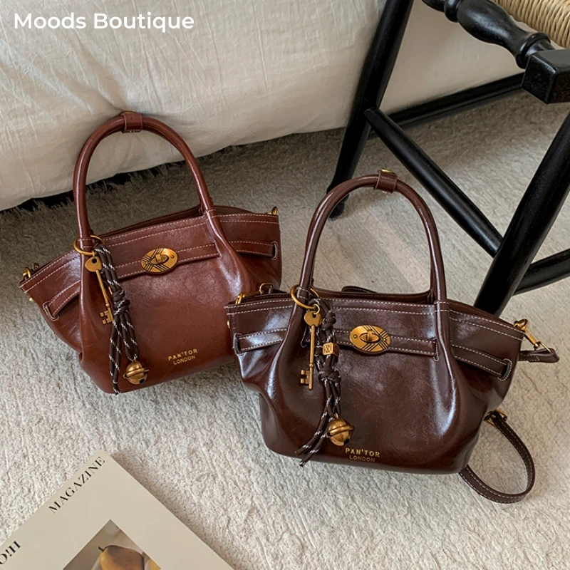 

Retro Style Round Top-handle Bags For Women Branded Luxury Designer Purses And Handbags Pure Color Shoulder Crossbody Bucket Bag