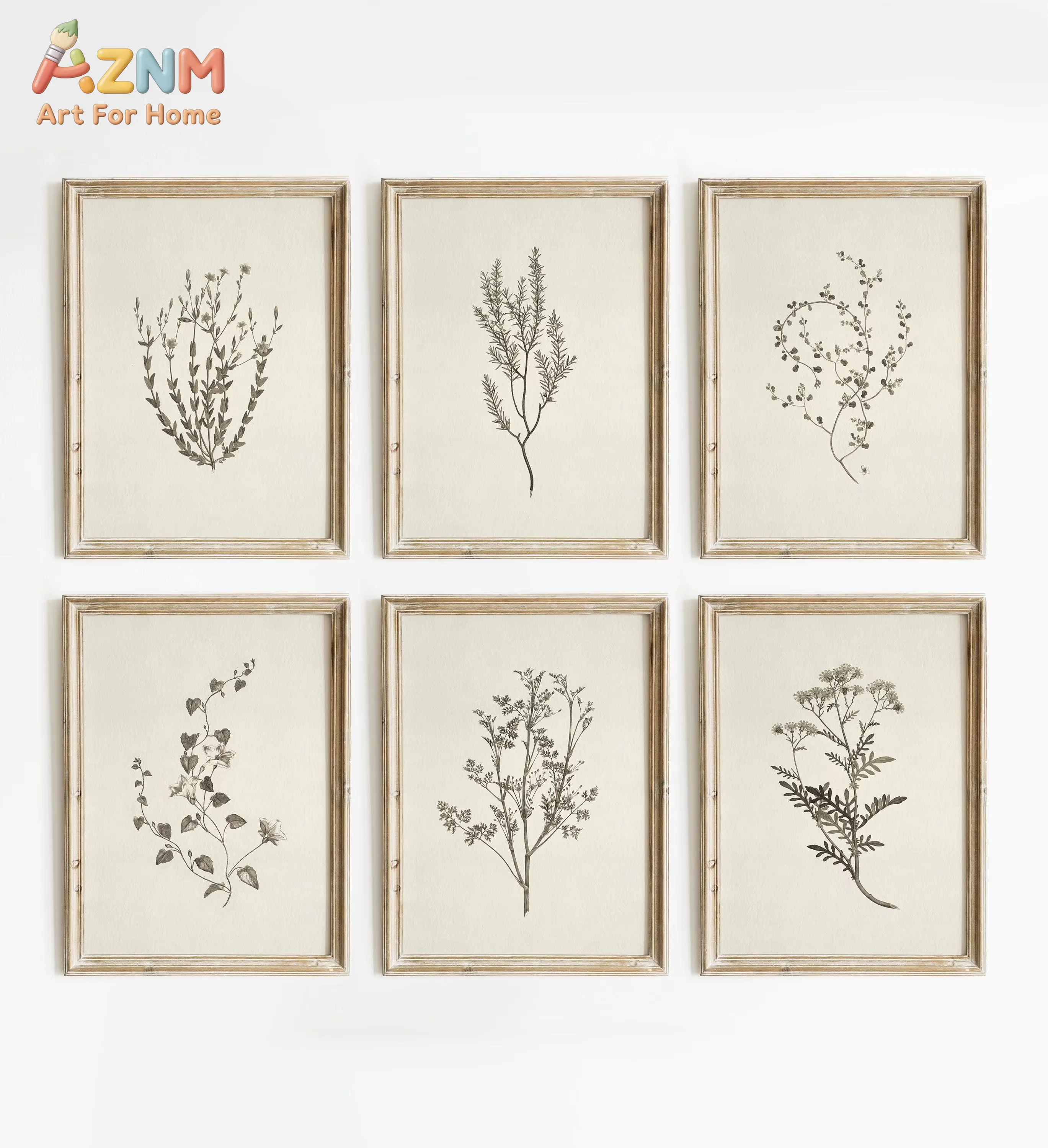 1/6PCS ，Retro Minimalist Plant-themed Floral Print Set Featuring Blooming Flowers Painted Art Posters and Plant Art Prints