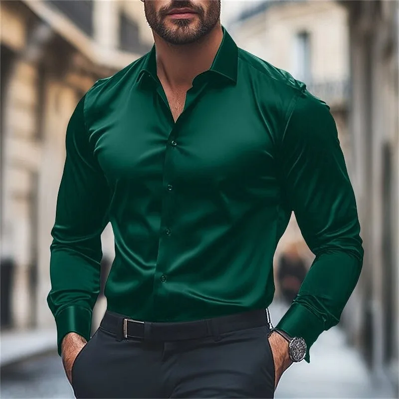 Men's Shirt Casual Comfort Solid Color Wedding Holiday Long Sleeve Shirt Luxury Royal Lapel Top Large Size Fast Shipping