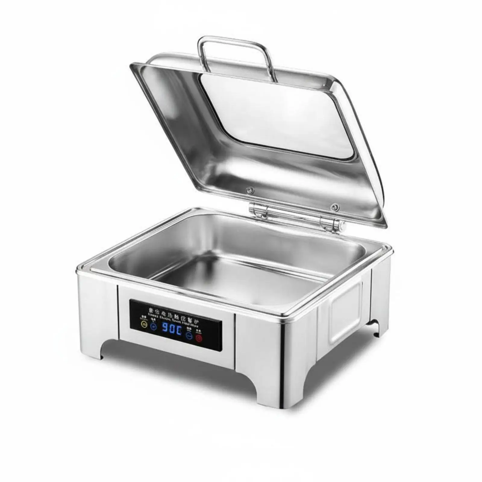 Stainless Steel Buffet Warmer Flip Lid Electric Buffet Server Window Stainless Steel Chafing Dish for Professionals, Restaurant
