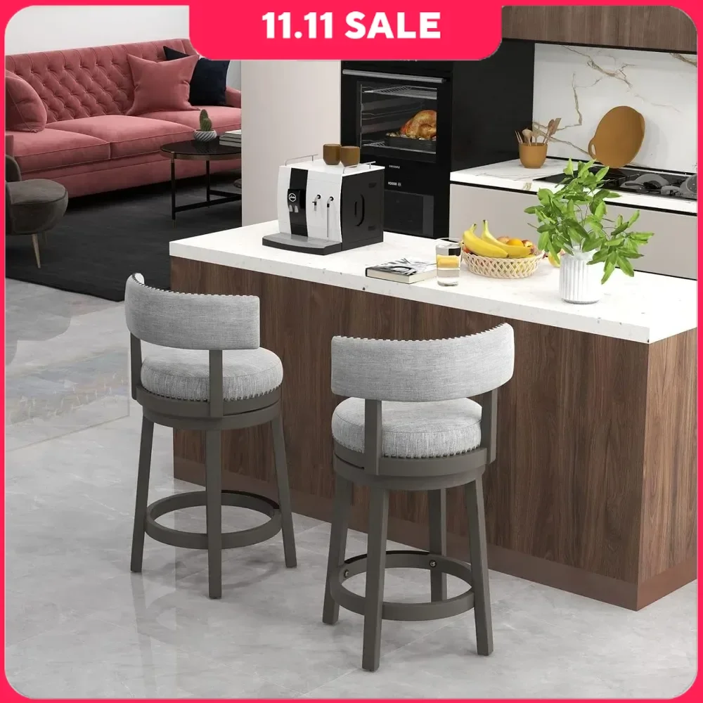 

Café Chairs with Upholstered Back & Seat, Solid Rubber Wood Legs & Footrest, Farmhouse Counter Height for Home, Café Chairs