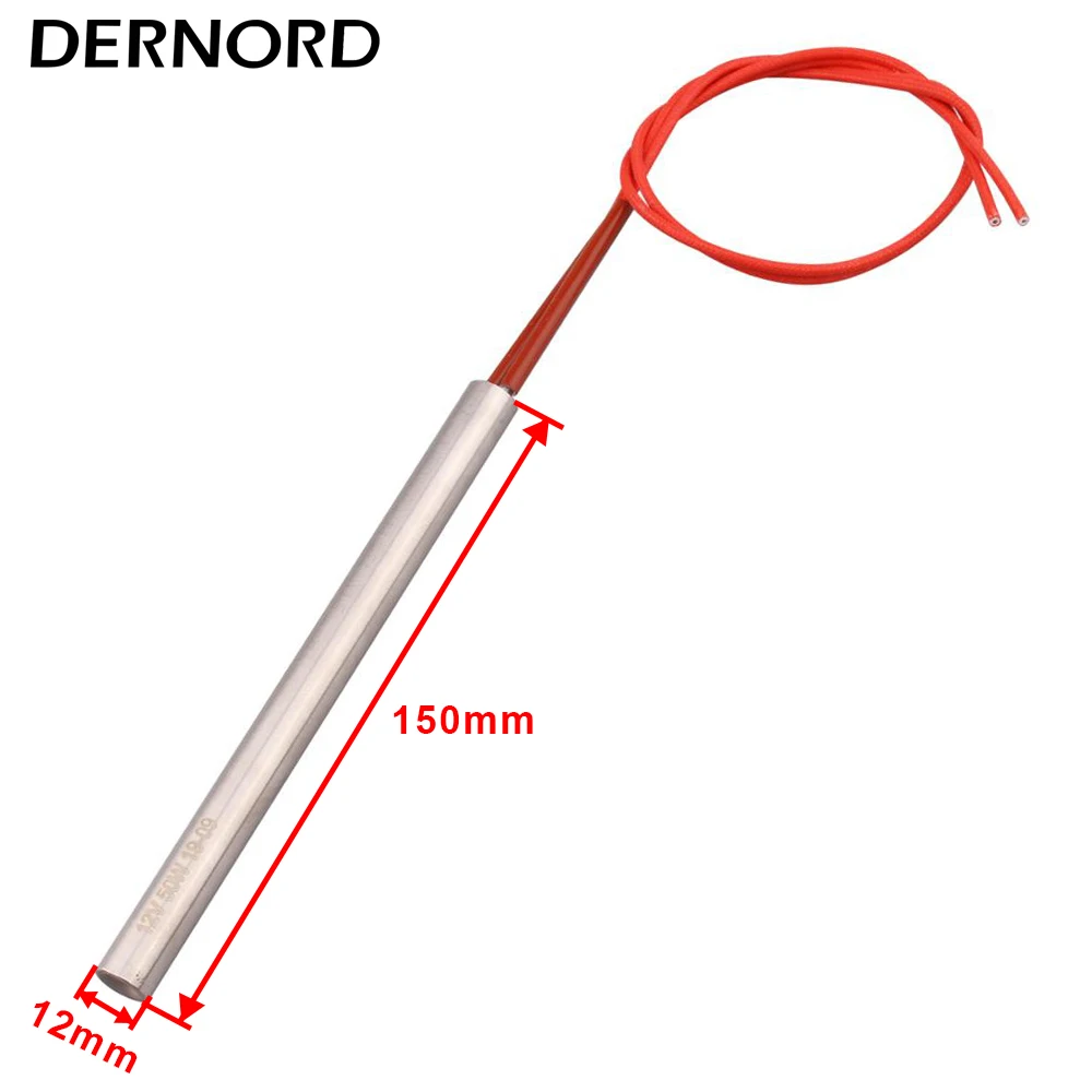 DERNORD Customizable 12v 50w 12x150mm SUS304 Electric Tubular Heating Element Cartridge Heater