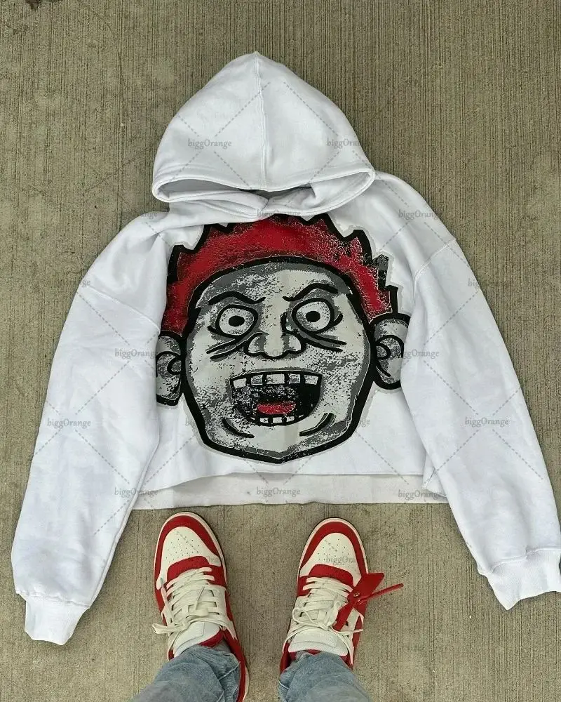 

Trendy Brand Retro Fashion Versatile Jacket New Cartoon Print Pullover Hoodie Women Y2k Street Casual Oversized Sweatshirt Men