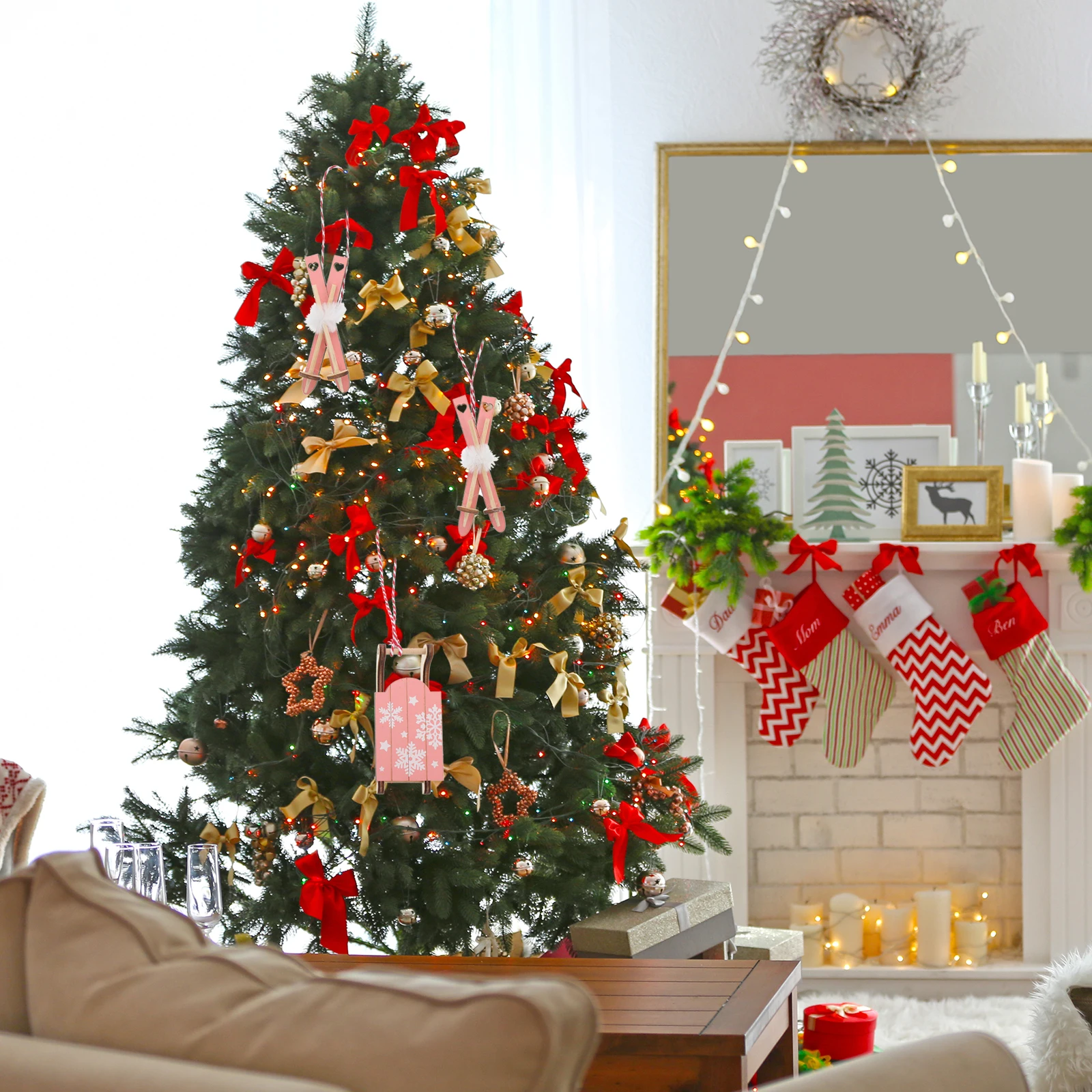 

3Pcs Wooden Sleigh Christmas Tree Hanging Pendants Creative Xmas Decor Party Ornament Holiday Decoration Christmas Tree Pendants