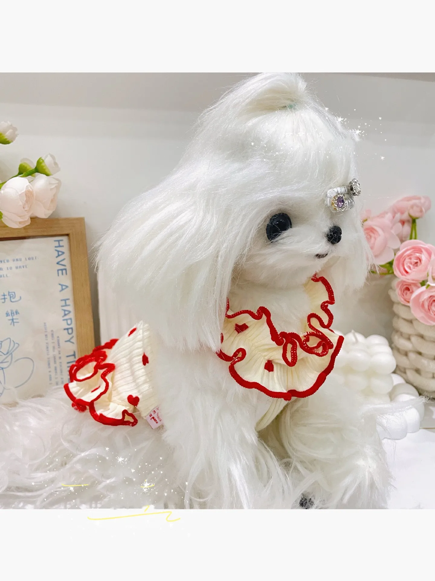 

Simple Adorable Japanese Sweet Style Maltese Pet Clothes Pure Cotton Heart-Patterned Small Dog Dress
